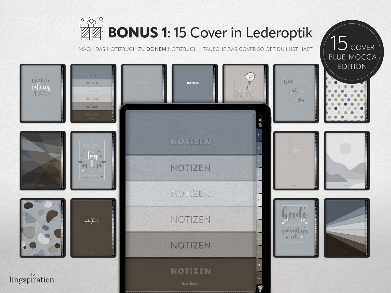Digitales Notizbuch in Blue-Mocca, Bonus 1: 15 Cover