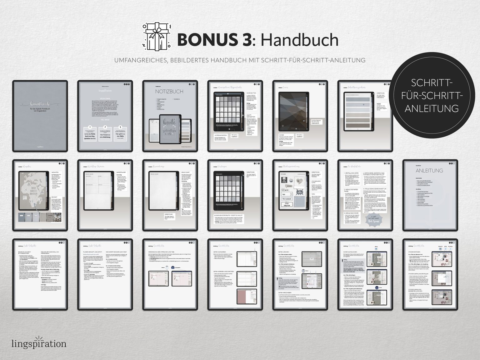 Digitales Notizbuch in Blue-Mocca, Bonus 3: Handbuch