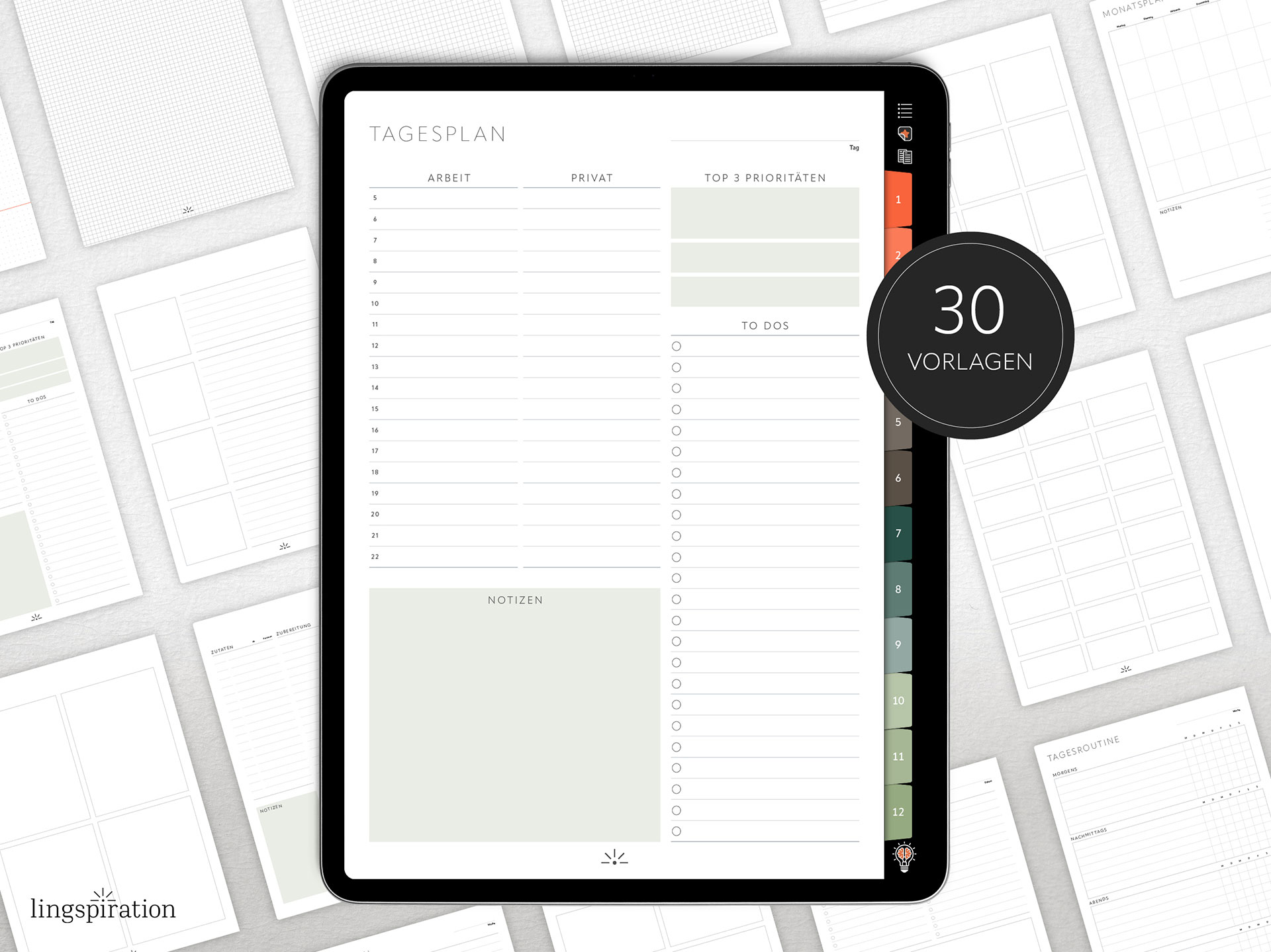 Digitales Notizbuch mit 30 Vorlagen.