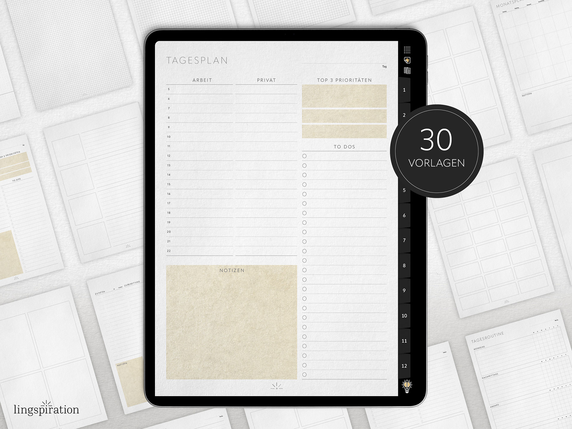 Digitales Notizbuch in b&w-Gold: 30 Vorlagen