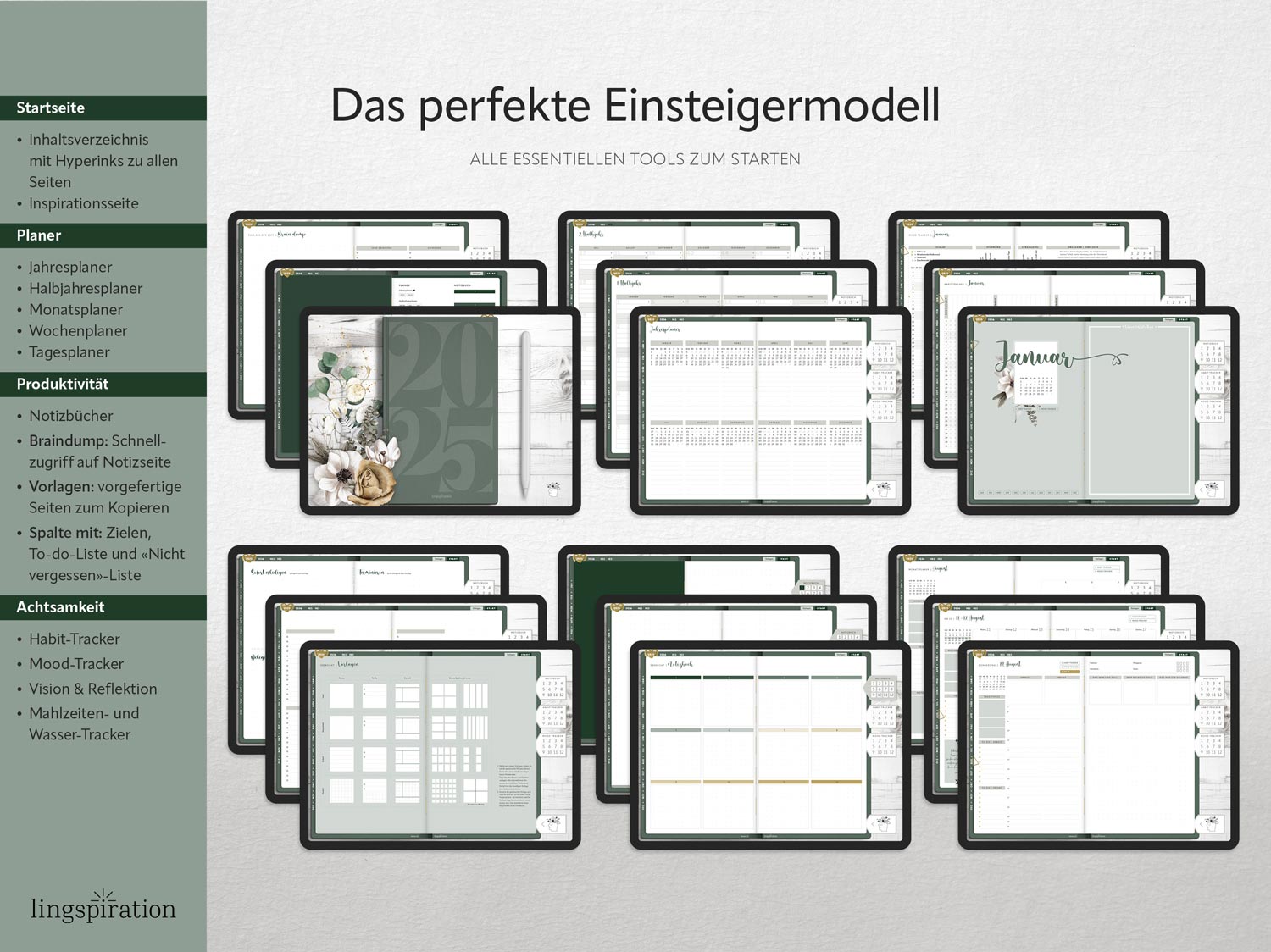 Digitaler Planer 2025 «Essentials» Green-Gold